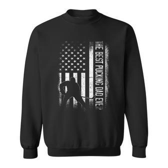 Best Pucking Dad Ever Vintage Usa Flag Hockey Fathers Day Gift For Mens Sweatshirt | Mazezy