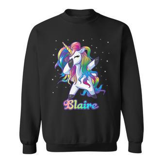 Blaire Name Personalized Custom Rainbow Unicorn Dabbing Men Women Sweatshirt Graphic Print Unisex - Thegiftio UK