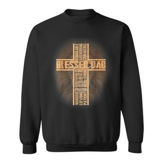 Blessed Dad Lion Christian Cross Fathers Day Papa Husband Sweatshirt - Seseable