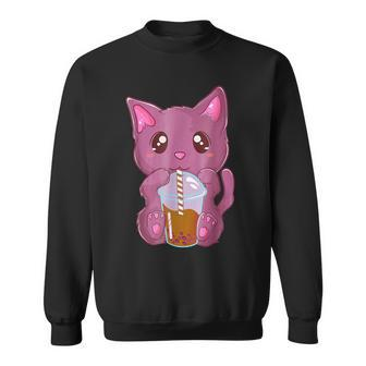 Boba Cat Drinking Boba Kitten Kawaii Japanese Kitty Sweatshirt - Seseable
