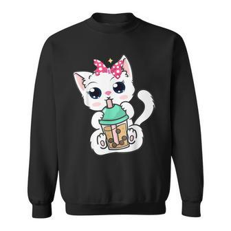 Boba Tea Cat Bubble Tea Cat Milk Tea Kawaii Anime Cat Sweatshirt - Seseable
