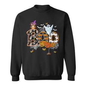 Boo Creepy Owl Pumpkin Ghost Funny Halloween Costume V7 Men Women Sweatshirt Graphic Print Unisex - Thegiftio UK