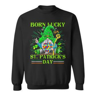 Born Lucky On St Patricks Day Autism St Patricks Day Gnomes Sweatshirt - Seseable