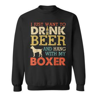 Boxer Dad Drink Beer Hang With Dog Funny Men Vintage Sweatshirt - Seseable