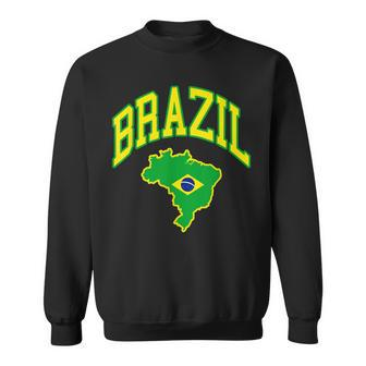 Brazil Brazilian Map Football Fans Flag South Latin America Men Women Sweatshirt Graphic Print Unisex - Thegiftio UK