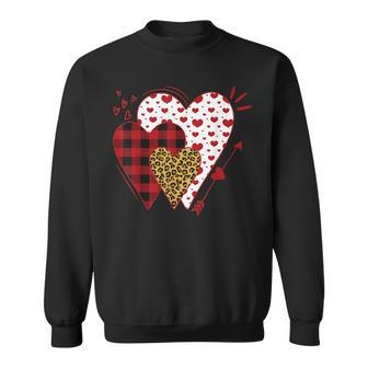 Buffalo Red Black Plaid And Leopard Hearts Valentine Day Sweatshirt - Seseable