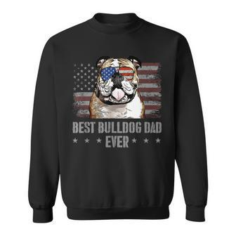 Bulldog Best Dog Dad Ever Retro Usa American Flag Sweatshirt - Seseable