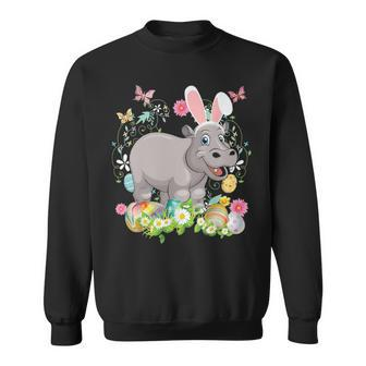 Bunny Hippo Happy Easter Day Lover Egg Hunt Lovely Cute Sweatshirt - Seseable