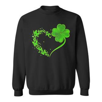 Butterfly Heart Leaf Irish St Patrick Day Clover Heart Men Women Sweatshirt Graphic Print Unisex - Seseable