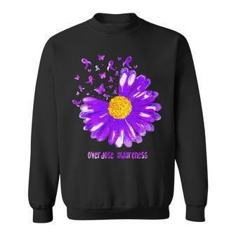 Butterfly Purple Ribbon Sunflower Overdose Awareness Men Women Sweatshirt Graphic Print Unisex - Seseable