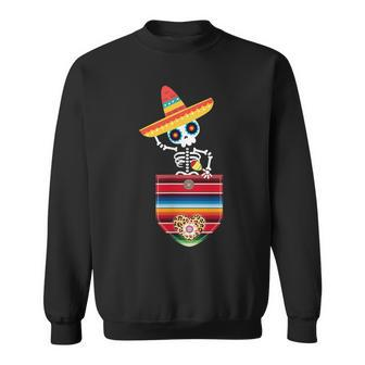 Calaca Blanket Pocket Serape Mexican Gift Cinco De Mayo Sweatshirt | Mazezy