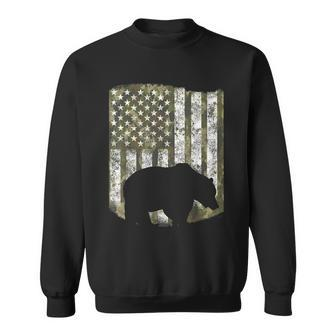 Camo Us Flag Bear Grizzly Camoflage Hunting Hunter Dad Gift Men Women Sweatshirt Graphic Print Unisex - Seseable