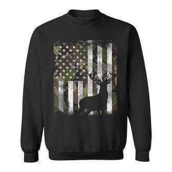Camo Us Flag Deer Elk Buck Camoflage Hunting Hunter Dad Gift Men Women Sweatshirt Graphic Print Unisex - Seseable