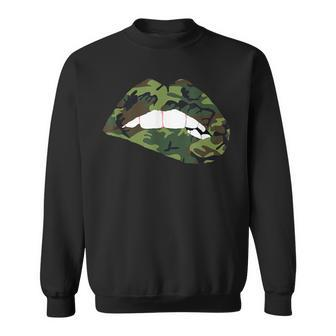 Camouflage Lips Mouth Military Kiss Me Biting Camo Kissing Sweatshirt - Seseable