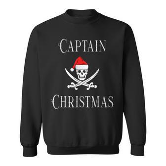 Captain Christmas Holiday Pirate Skull Santa Hat Boating Men Women Sweatshirt Graphic Print Unisex - Seseable