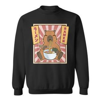 Capybara Gifts Kawaii Capybara Eating Ramen Cute Animal Sweatshirt | Mazezy