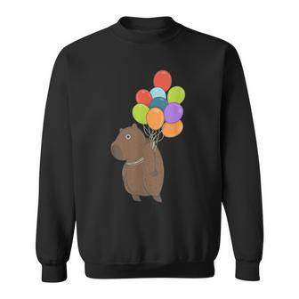 Capybara Gifts Lovely Capybara With Balloon Cute Animal Sweatshirt | Mazezy