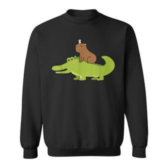 Capybara Riding Alligator Pet Dad Mom Boy Girl Kids Outfit Sweatshirt | Mazezy