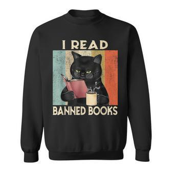 Cat I Read Banned Books Funny Bookworms Reading Book V2 Men Women Sweatshirt Graphic Print Unisex - Thegiftio UK