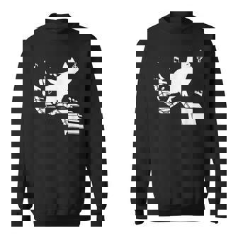 Cat Lover Music Lover Funny Playing Music Note Clef Musician Sweatshirt - Seseable