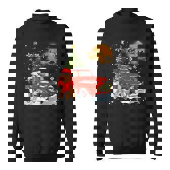 Cavoodle Dog Riding Red Truck Christmas Decorations Men Women Sweatshirt Graphic Print Unisex | Seseable CA