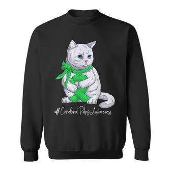 Cerebral Palsy Awareness Month Green Ribbon Cat Sweatshirt | Mazezy