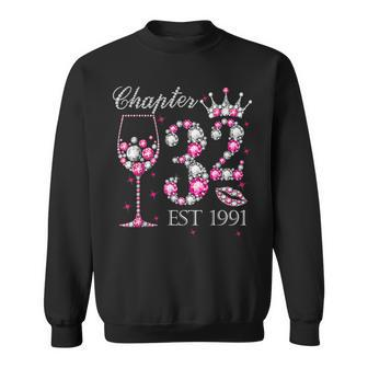 Chapter 32 Years Est 1991 32Nd Birthday Pink Wine Crown Sweatshirt | Mazezy