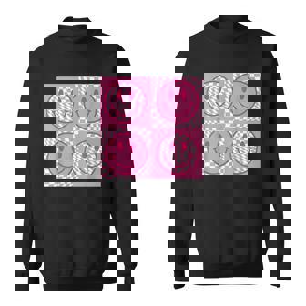 Checkered Pattern Smile Face Meme Pink Happy Face Colorful Men Women Sweatshirt Graphic Print Unisex - Thegiftio