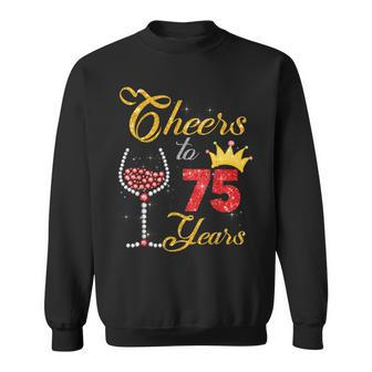 Cheers To 75 Years 1948 75Th Birthday Wine Diamond Funny Men Women Sweatshirt Graphic Print Unisex - Thegiftio UK