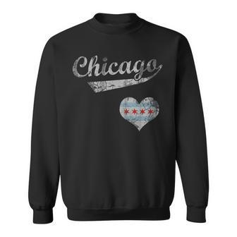 Chicago Flag Heart Love Vintage Distressed Sweatshirt - Seseable