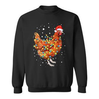 Chicken Christmas Lights With Santa Hat Xmas Funny Holiday Men Women Sweatshirt Graphic Print Unisex - Seseable