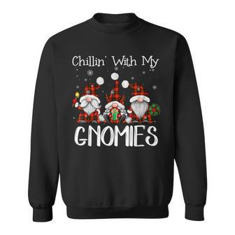Chillin With My Gnomies Buffalo Red Plaid Christmas Gnome Men Women Sweatshirt Graphic Print Unisex - Thegiftio UK