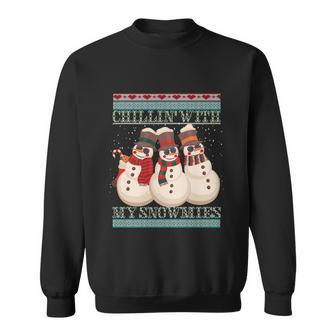 Chillin With My Snowmies Ugly Christmas Snow Gift Black Sweatshirt - Monsterry CA