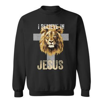 Christian I Believe Jesus Cross Lion Judah Faith Jesus Lover Sweatshirt - Seseable