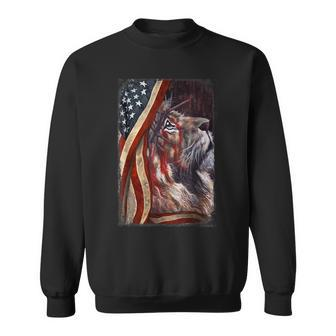 Christian Jesus Lion Of Judah American Flag Patriotic Usa V2 Sweatshirt - Seseable