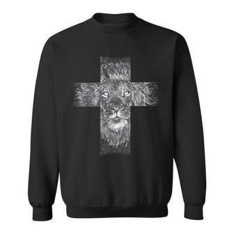 Christian Jesus Lion Of Judah Cross V2 Sweatshirt - Seseable