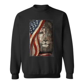 Christian Lion And Jesus Usa American Flag Patriotic Patriot Sweatshirt - Seseable
