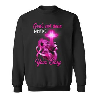 Christian Lion Cross Religious Quote Breast Cancer Awareness Sweatshirt - Seseable