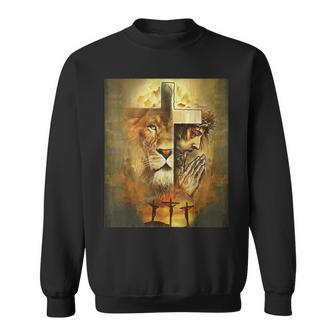 Christian Religious Jesus The Lion Of Judah Cross Retro V2 Sweatshirt - Seseable