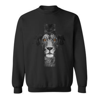 Christian Religious Jesus The Lion Of Judah Cross Retro V3 Sweatshirt - Seseable