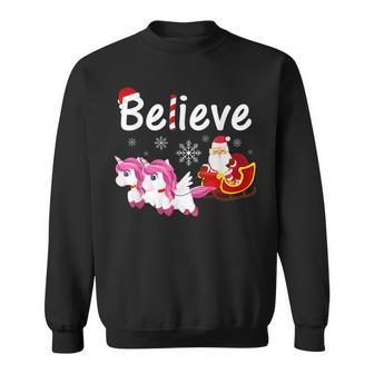 Christmas Believe Santa Unicorn Magical Xmas Santa Claus Men Women Sweatshirt Graphic Print Unisex - Seseable
