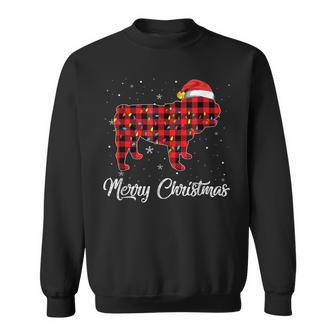 Christmas English Bulldog Red Plaid Dog Lover Pajama Men Women Sweatshirt Graphic Print Unisex - Seseable