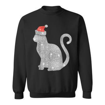 Christmas Funny Cat Diamond Santa Hat Pajama Xmas Gifts Men Men Women Sweatshirt Graphic Print Unisex - Thegiftio UK