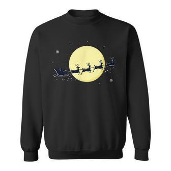 Christmas Holidays Santa Sleigh Flying On Moon Yuletide Men Women Sweatshirt Graphic Print Unisex - Seseable