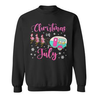 Christmas In July Flamingo Pink Santa Hat Camping Camper Men Women Sweatshirt Graphic Print Unisex - Seseable