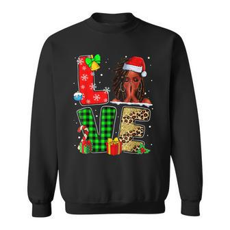 Christmas Love Black Women African American Santa Hat Pajama Men Women Sweatshirt Graphic Print Unisex - Seseable
