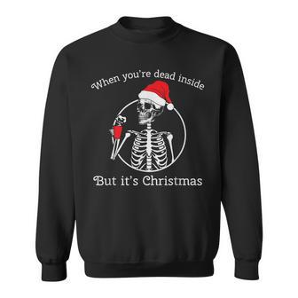 Christmas Skeleton With Smiling Skull Drinking Coffee Latte V4 Men Women Sweatshirt Graphic Print Unisex - Seseable