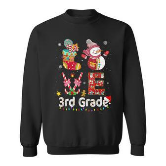 Christmas Teacher Love 3Rd Grade Snowman Xmas Santa Lights Men Women Sweatshirt Graphic Print Unisex - Seseable