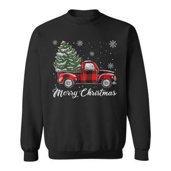 Christmas Tree Red Truck Pajama Vintage Buffalo Plaid Truck Men Women Sweatshirt Graphic Print Unisex - Seseable