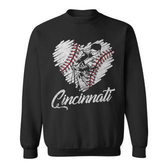 Cincinnati Baseball Heart Distressed Vintage Baseball Fans Sweatshirt | Mazezy